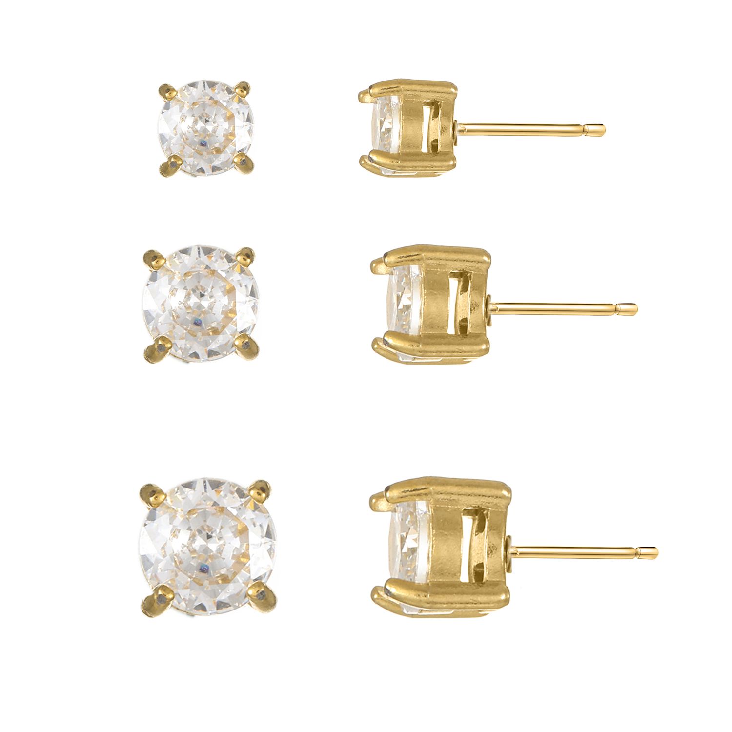 10k Yellow Gold Round Bezel Set Cubic Zirconia Stud Earrings – Safety Screw Back