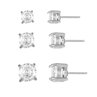 City Luxe Waterproof Stainless Steel 3-Pack Cubic Zirconia Stud Earring Set