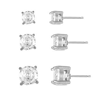 City Luxe Waterproof Stainless Steel 3-Pack Cubic Zirconia Stud Earring Set
