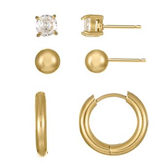 City Luxe Waterproof Stainless Steel 3-Pack Cubic Zirconia Earring Set