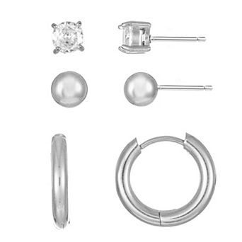 City Luxe Waterproof Stainless Steel 3-Pack Cubic Zirconia Earring Set
