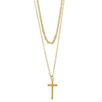City Luxe Waterproof Gold Tone Cross Duo Chain Necklace