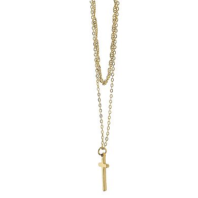 City Luxe Waterproof Gold Tone Cross Duo Chain Necklace
