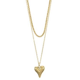 City Luxe Waterproof Gold Tone Duo Chain Heart Charm Necklace