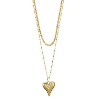 City Luxe Waterproof Gold Tone Duo Chain Heart Charm Necklace