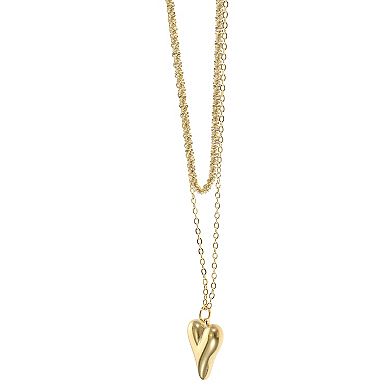City Luxe Waterproof Gold Tone Duo Chain Heart Charm Necklace
