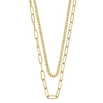 City Luxe Waterproof Gold Tone Duo Chain Necklace