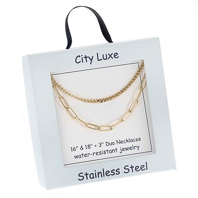 City Luxe Waterproof Gold Tone Duo Chain Necklace