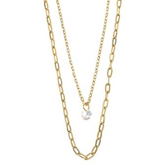 City Luxe Waterproof Gold Tone Duo Chain Cubic Zirconia Necklace
