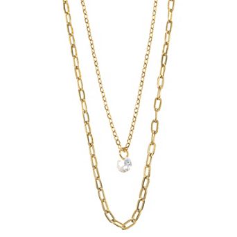 City Luxe Waterproof Gold Tone Duo Chain Cubic Zirconia Necklace