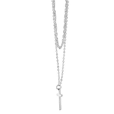 City Luxe Waterproof Silver Tone Cross Duo Chain Necklace