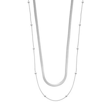 City Luxe Waterproof Silver Tone Duo Chain Necklace