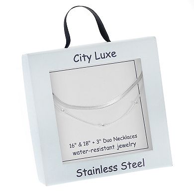 City Luxe Waterproof Silver Tone Duo Chain Necklace