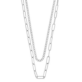 City Luxe Waterproof Silver Tone Duo Curb Chain Necklace