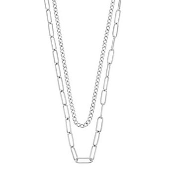 City Luxe Waterproof Silver Tone Duo Curb Chain Necklace