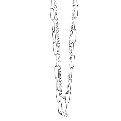 City Luxe Waterproof Silver Tone Duo Curb Chain Necklace