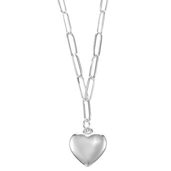 City Luxe Waterproof Silver Tone Paperclip Chain Heart Necklace