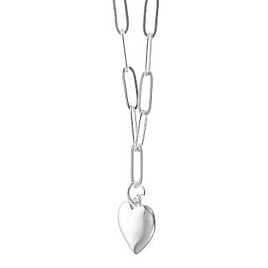 City Luxe Waterproof Silver Tone Paperclip Chain Heart Necklace