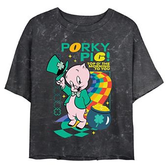 Juniors' Looney Tunes Porky Pig Top O' The Morning To You Cropped Graphic Tee