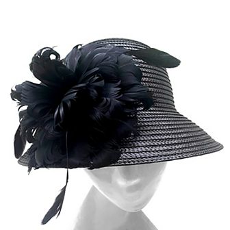 Women's Bellisima Feather Flower Braided Cloche Hat