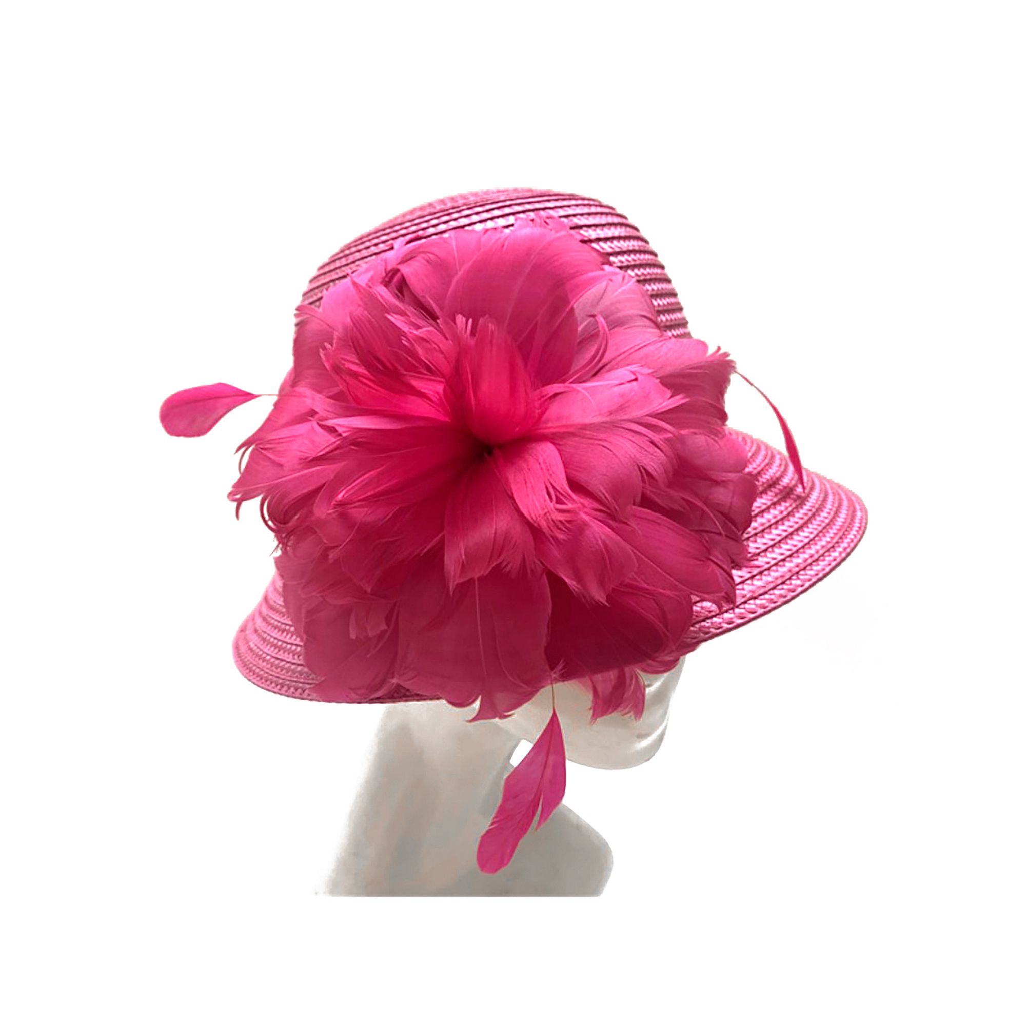 Womens Bellisima Feather Flower Braided Cloche Hat, Pink