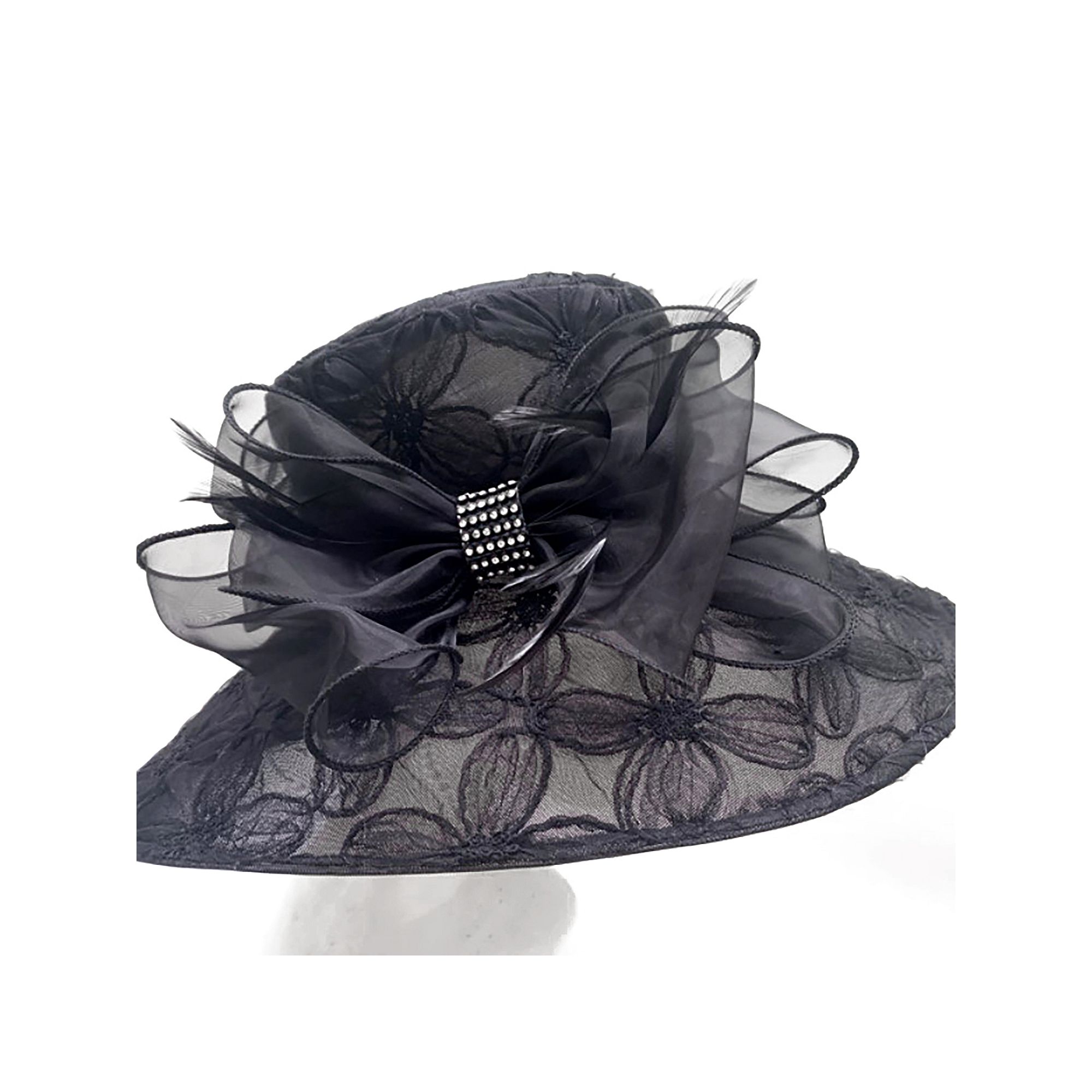 Womens Bellisima Textured Floral Downbrim Hat, Black