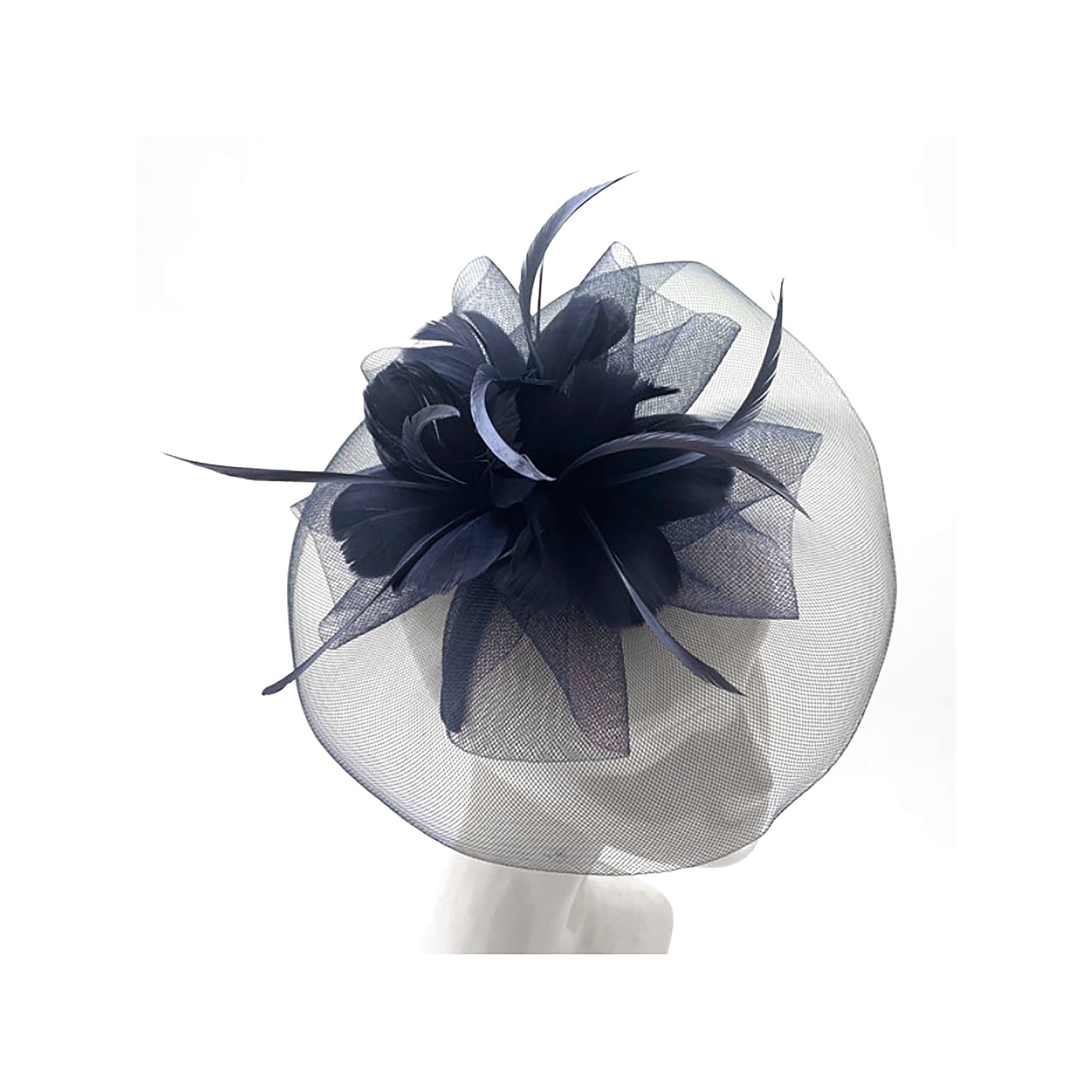 Womens Bellisima Feather Flower Net Fascinator, Blue