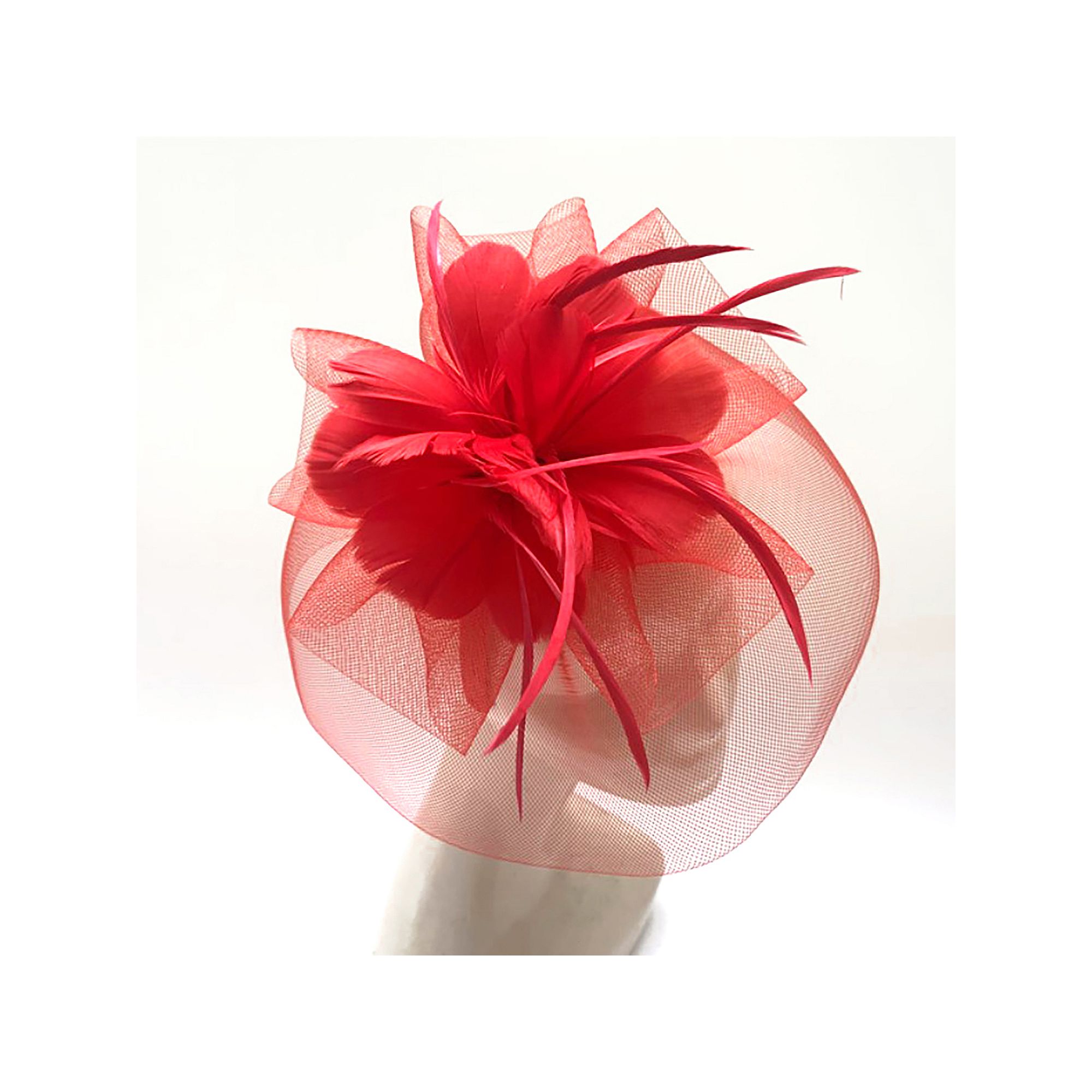 Womens Bellisima Feather Flower Net Fascinator, Red