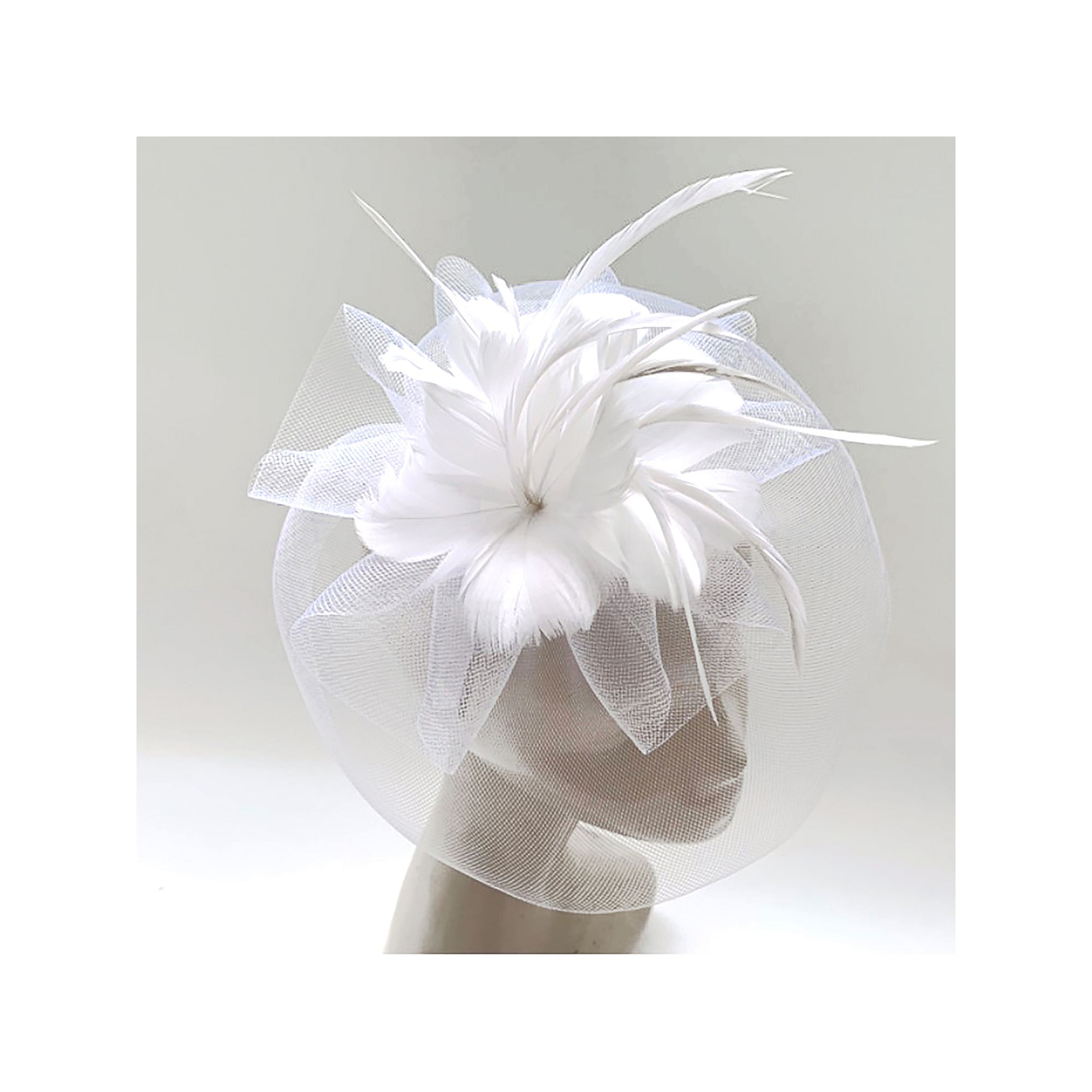 Womens Bellisima Feather Flower Net Fascinator, White