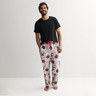 Men's Peanuts Snoopy Holiday Doghouse Plush Fleece Pajama Pants
