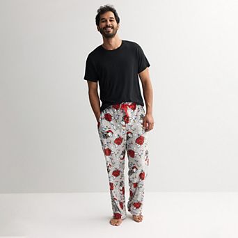 Men's Peanuts Snoopy Holiday Doghouse Plush Fleece Pajama Pants
