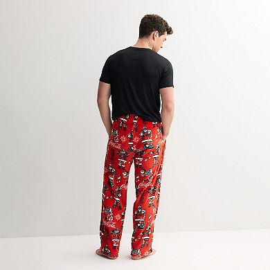 Men's Classic Coke Santa Poses Allover Plush Fleece Pajama Pants