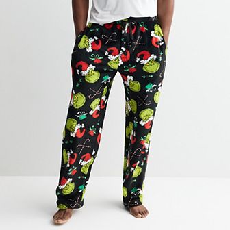 Men's Dr. Seuss The Grinch Santa Elements Plush Fleece Pajama Pants