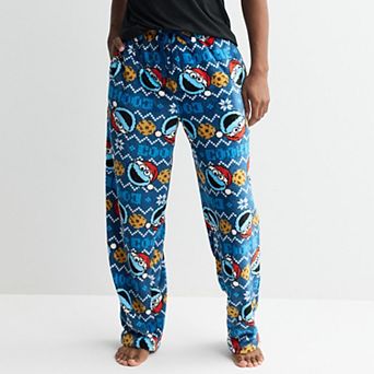 Men's Santa Cookie Monster Fair Isle Plush Fleece Pajama Pants
