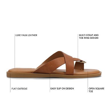 Journee Women's Prizzie Multi Strap Toe Ring Flat Sandals