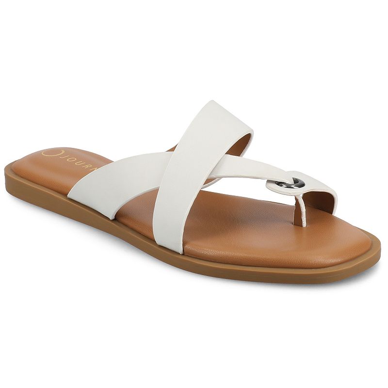 Journee Women's Prizzie Multi Strap Toe Ring Flat Sandals, Size: 11, Ivory