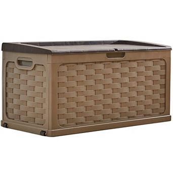 BrylaneHome 88-Gallon Basketweave Deck Storage Bench