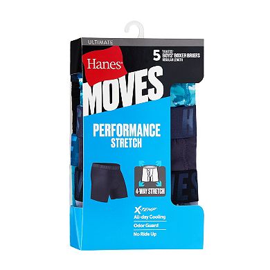 Boys 4-20 Hanes® 5 Pack Moves Ultimate Moisture Wicking Boxer Briefs Underwear