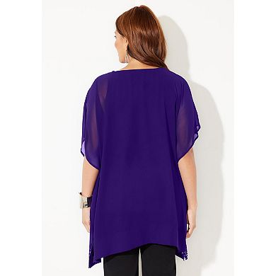 Catherines Women's Plus Size Embellished Poncho