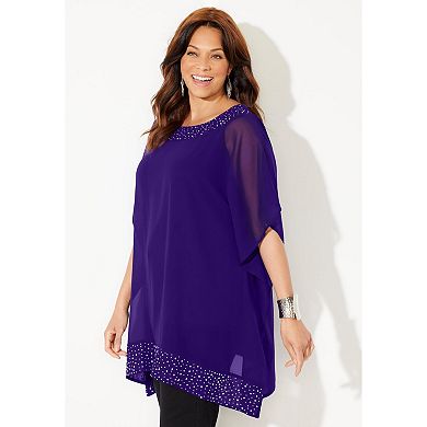 Catherines Women's Plus Size Embellished Poncho