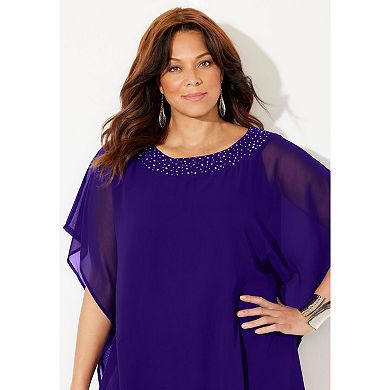 Catherines Women's Plus Size Embellished Poncho