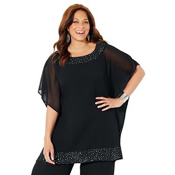 Catherines Women's Plus Size Embellished Poncho