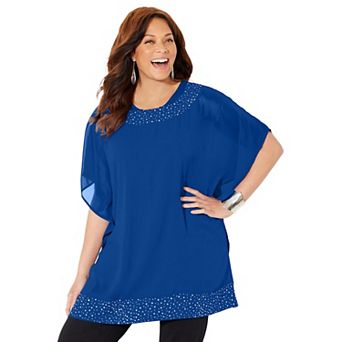 Catherines Women's Plus Size Embellished Poncho