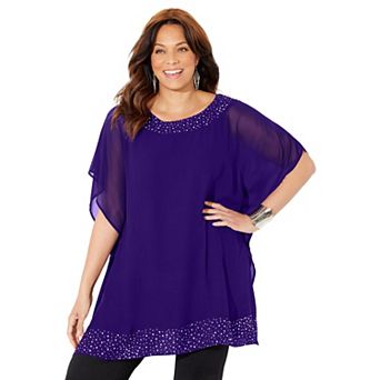 Catherines Women's Plus Size Embellished Poncho