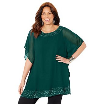 Catherines Women's Plus Size Embellished Poncho