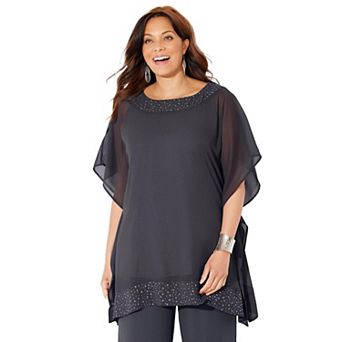 Catherines Women's Plus Size Embellished Poncho