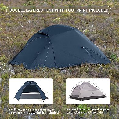 Naturehike Cloud-Up 3 Person Lightweight Backpacking Tent with Footprint Free Standing Dome Tents