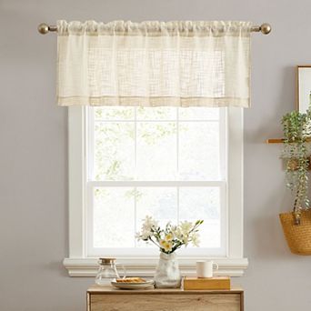 HLC.me Linda Faux Linen Textured Semi Sheer Privacy Light Filtering Transparent Valance Rod Pocket