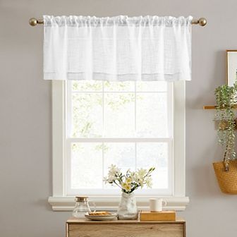 HLC.me Linda Faux Linen Textured Semi Sheer Privacy Light Filtering Transparent Valance Rod Pocket
