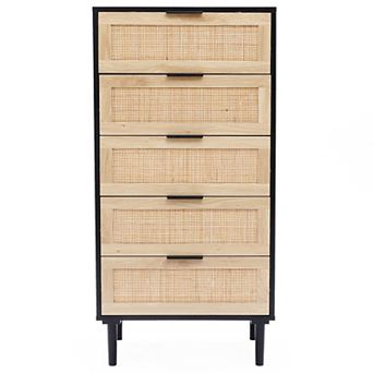 LuxenHome Black and Brown Wood 5-Drawer Chest